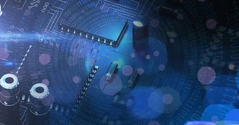 Image of light spots over computer circuit board Stockillustratie