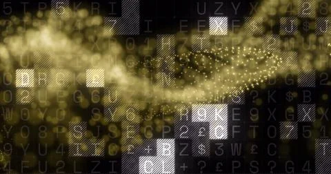 Image of light spots over data processing on black background 写真素材