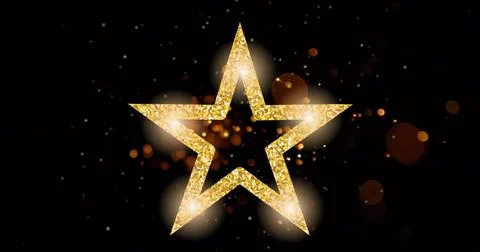 Image of light spots over golden star on black background Ilustração Stock