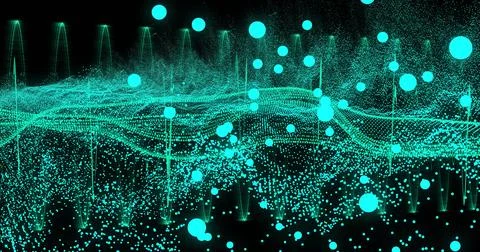 Image of light trails and data processing over black background Stock Illustration
