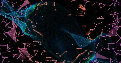 Image of light trails and data processing over black background Stock Illustration