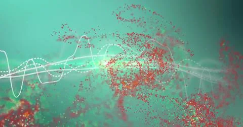 Image of light trails and data processing on green background 스톡 일러스트