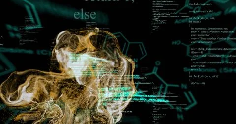 Image of light trails and data processing over black background Illustrazione stock