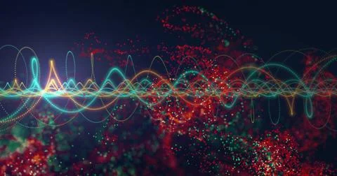 Image of light trails and data processing over dark background 스톡 일러스트