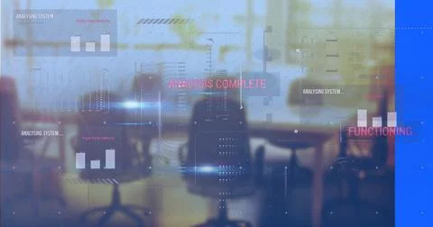 Image of light trails and data processing over office Stock Photos