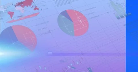 Image of light trails and data processing over blue background Stock Photos