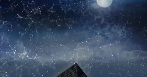 Image of light trails and data processing on black background Foto stock