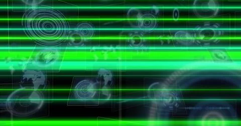 Image of light trails over data processing イラスト素材