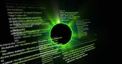 Image of light trails over data processing on black background Stockillustratie