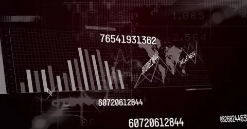 Image of light trails over data processing on black background Stock Photos