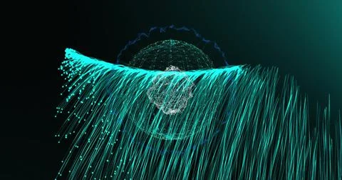 Image of light trails over globe of connections on black background Stock Illustration