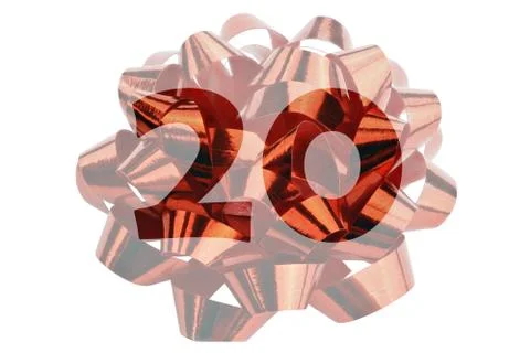 Image of a lightened gift loop made of red gift ribbon with transparent number 2 Stock Photos
