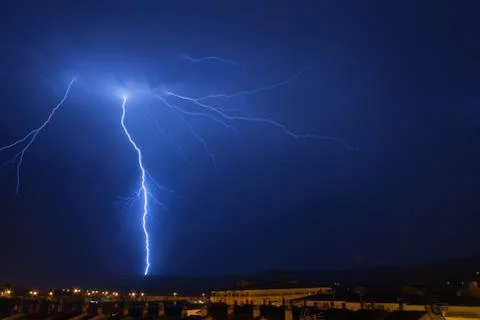 An image of Lightning in the night Stock Photos
