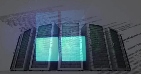 Image of lights and data over servers Stockfoto's