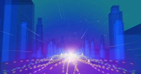 Image of lights moving in metaverse city Stock Illustration