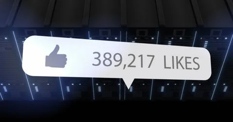 Image of likes text and data processing over computer servers Stock Photos