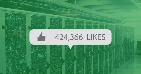 Image of likes text and digital data processing and 6g text over computer Foto stock