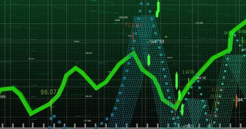 Image of line graph showing progress over graphs and changing numbers on grid Stock Photos