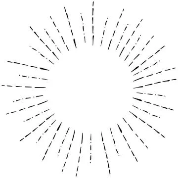 Image of Linear Hand Drawing of Rays of the Sun in Vintage or Hipster Style Stock Illustration