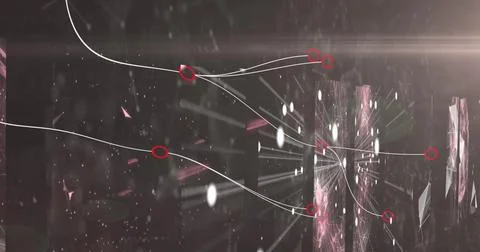 Image of lines and data processing on black background with shapes and lights Stock Photos