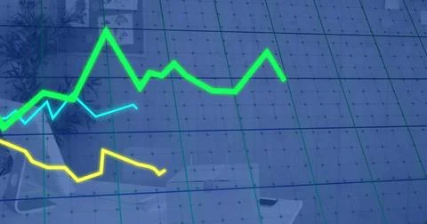 Image of lines and financial data processing over office Stock Photos