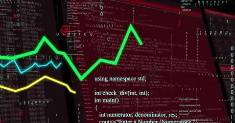 Image of lines and financial data processing over dark background Stock Photos