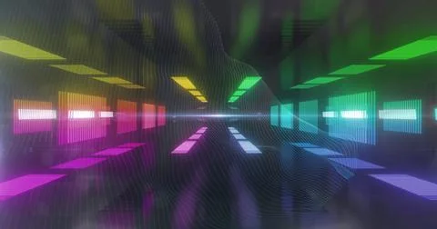 Image of lines moving over digital tunnel Foto stock