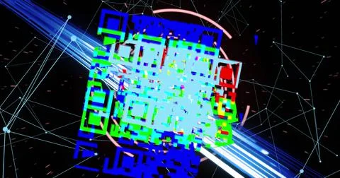 Image of lines over qr code on black background Stockillustratie