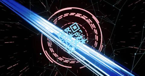Image of lines over qr code on black background Stock Illustration