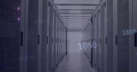 Image of lines processing with online security icons over computer servers Stock Photos