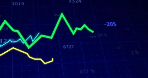 Image of lines tracking and financial data processing with numbers changing on Stock Illustration