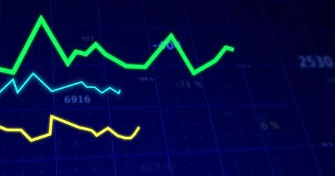 Image of lines tracking and financial data processing with numbers changing on Stock Illustration