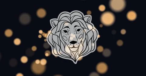 Image of lion head vector of leo zodiac sign against illuminated lens flares Stock Illustration