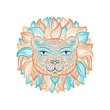 Image of a lion head on a white background. Can be used for logo, tattoo Stock Illustration