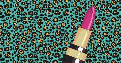 Image of lipstick over animal pattern Stock Illustration