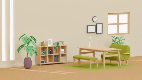 An image of a living room consisting of 3D illustrations. Illustrazione stock