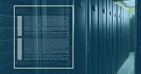 Image of loading bars and computer language over data server room Stock Photos