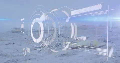 Image of loading circle with bar graph and lens flare over low angle view of Stock Photos