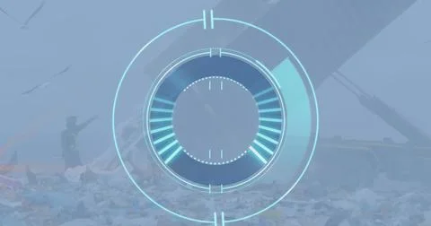 Image of loading circle over worker guiding dumping truck to unload garbage at Stock Photos