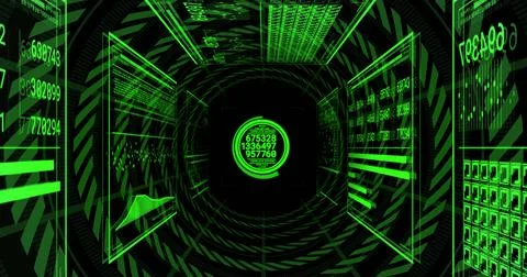 Image of loading circles and bars with changing numbers over circular tunnel on Stock Illustration