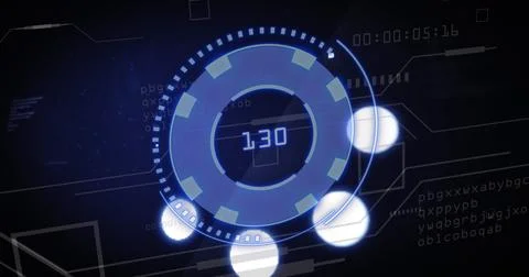 Image of loading circles and with data processing over black background Stock Photos