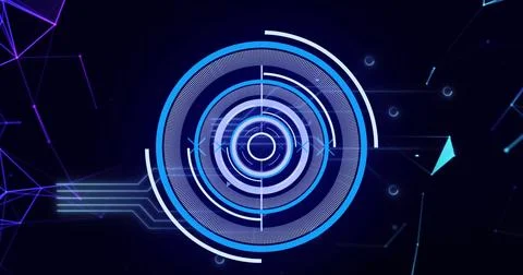 Image of loading circles with connected dots and circuit board pattern over Stock Photos