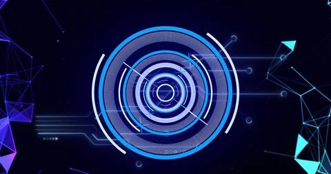 Image of loading circles with connected dots and circuit board pattern over Stock Photos