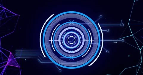 Image of loading circles with connected dots and circuit board pattern over Stock Photos