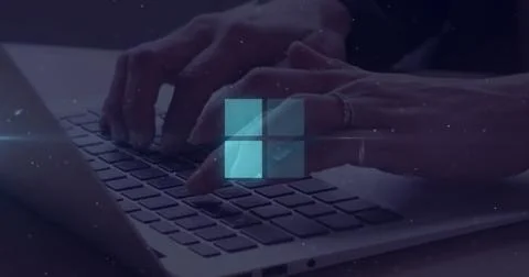 Image of loading square over caucasian businesswoman using laptop Photos
