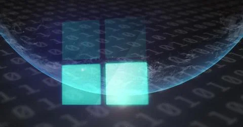 Image of loading squares icon and binary coding over globe Stock Illustration