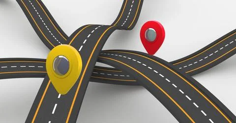 Image of location marks over roads on white background Stock Photos