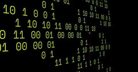 Image of looping binary codes over black background 库存照片