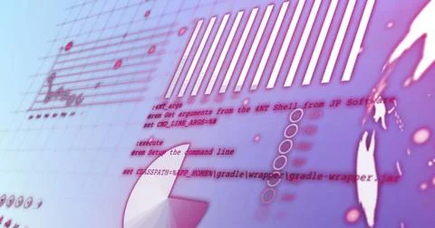 Image of lopping computer language over multiple graphs and globe on blue Stock Photos