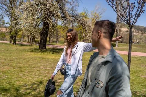 Image of lovers in the park on a date Stock Photos